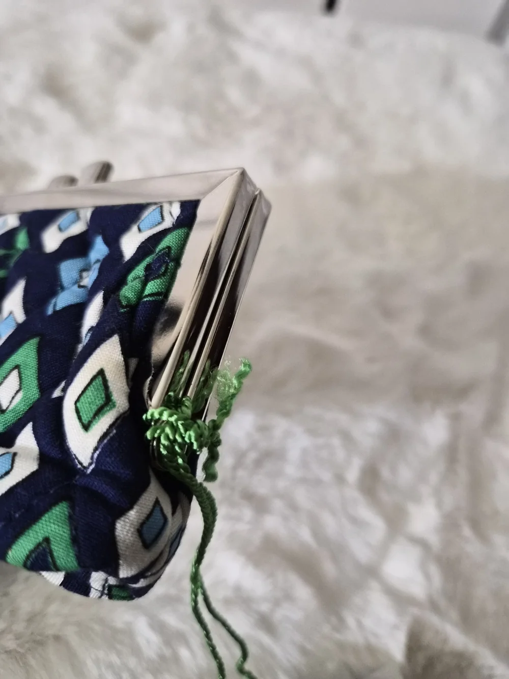 Vera Bradley Quilted Kisslock Diamond Print Coin Purse- Navy, Green, Light Blue - Picture 7 of 8